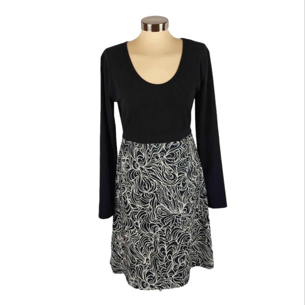 Prana Black & White Abstract Print Midi Dress